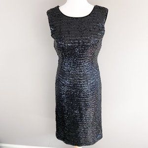 Vintage Suzy Perette by John Derro Black Sequin Midi Party Dress Sleeveless 12